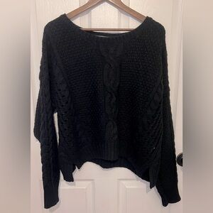 C2C Women's Black Cable Knit Wide Neck Sharkbite Hem Sweater Size L